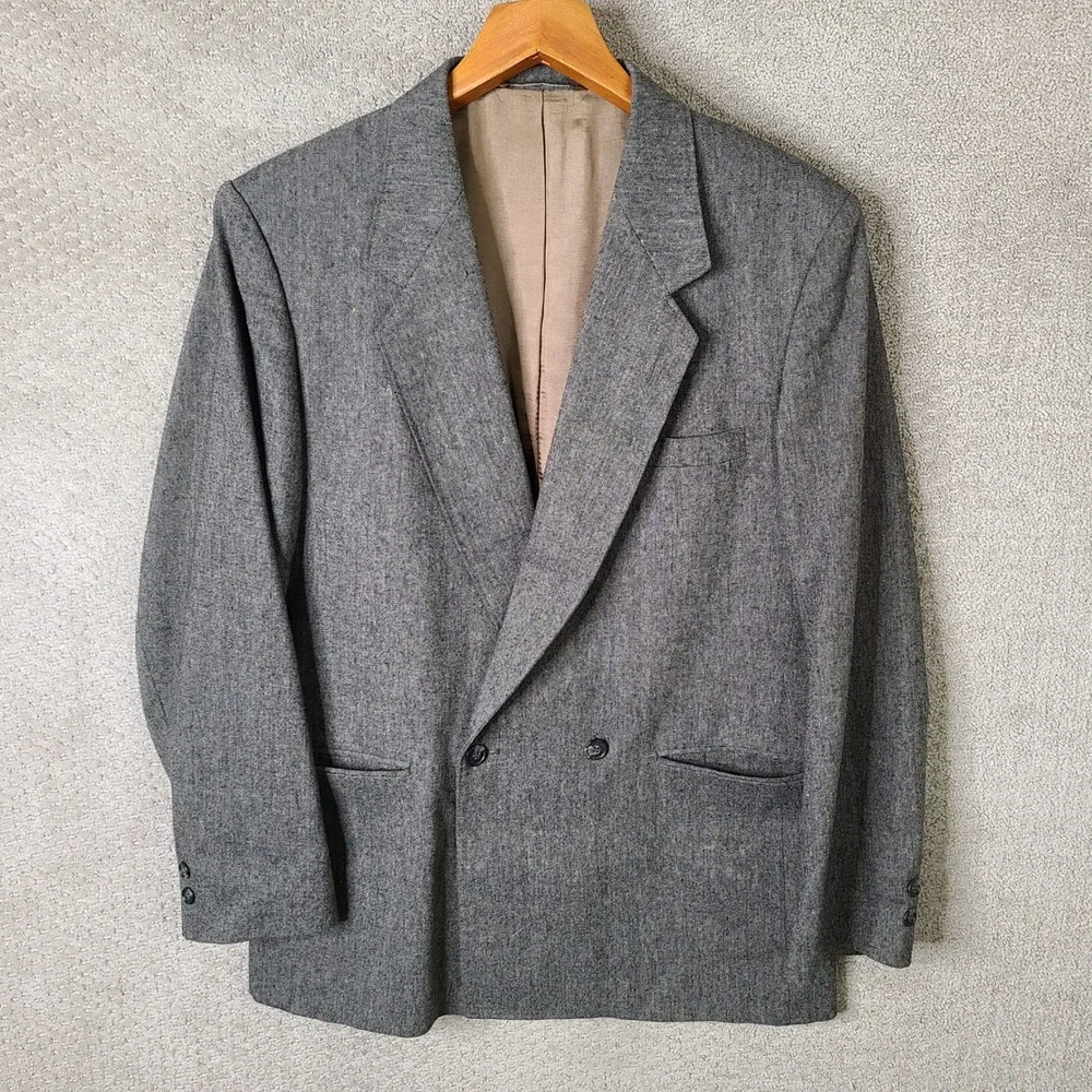 Vintage Futura Jacket Mens 44 Brown Tweed Blazer Double Breasted Wool Blend USA